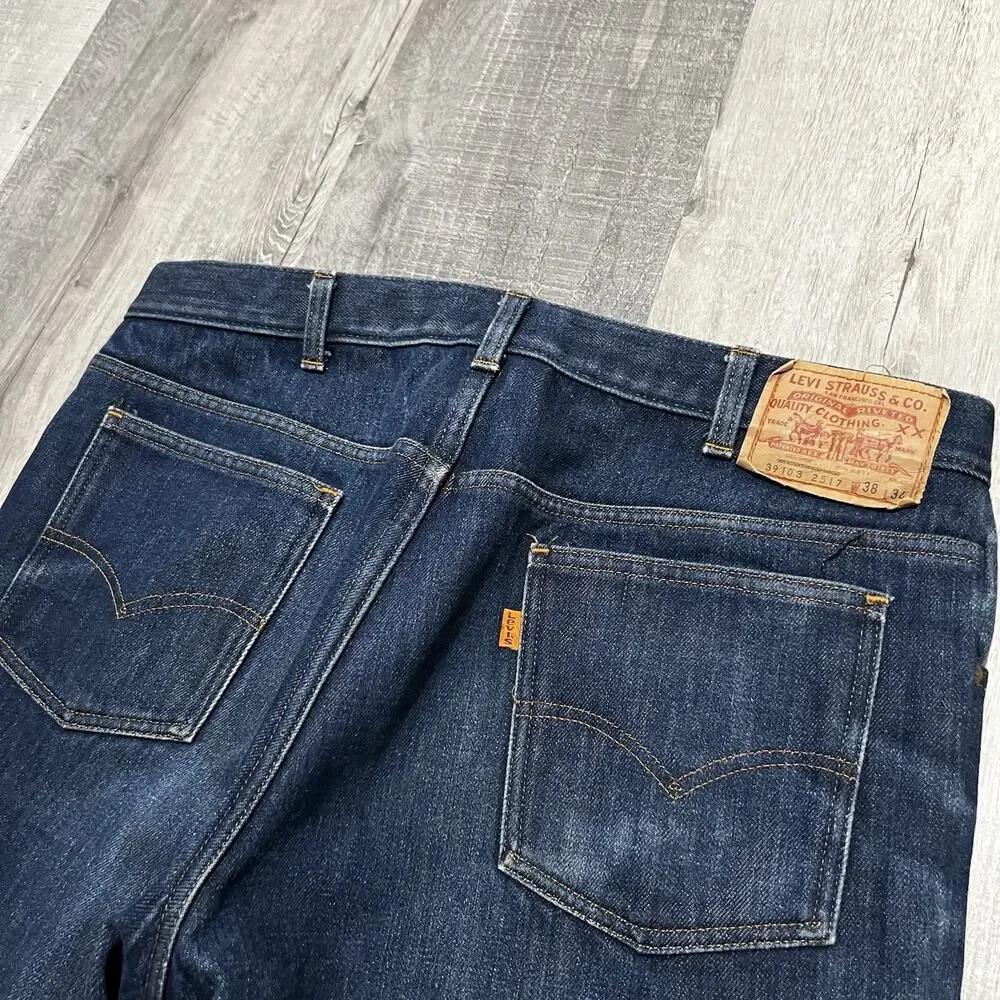 VTG Levis Bootcut Jeans Mens 38x34 Red Fleece Lined Dark Wash 39103 2517 USA